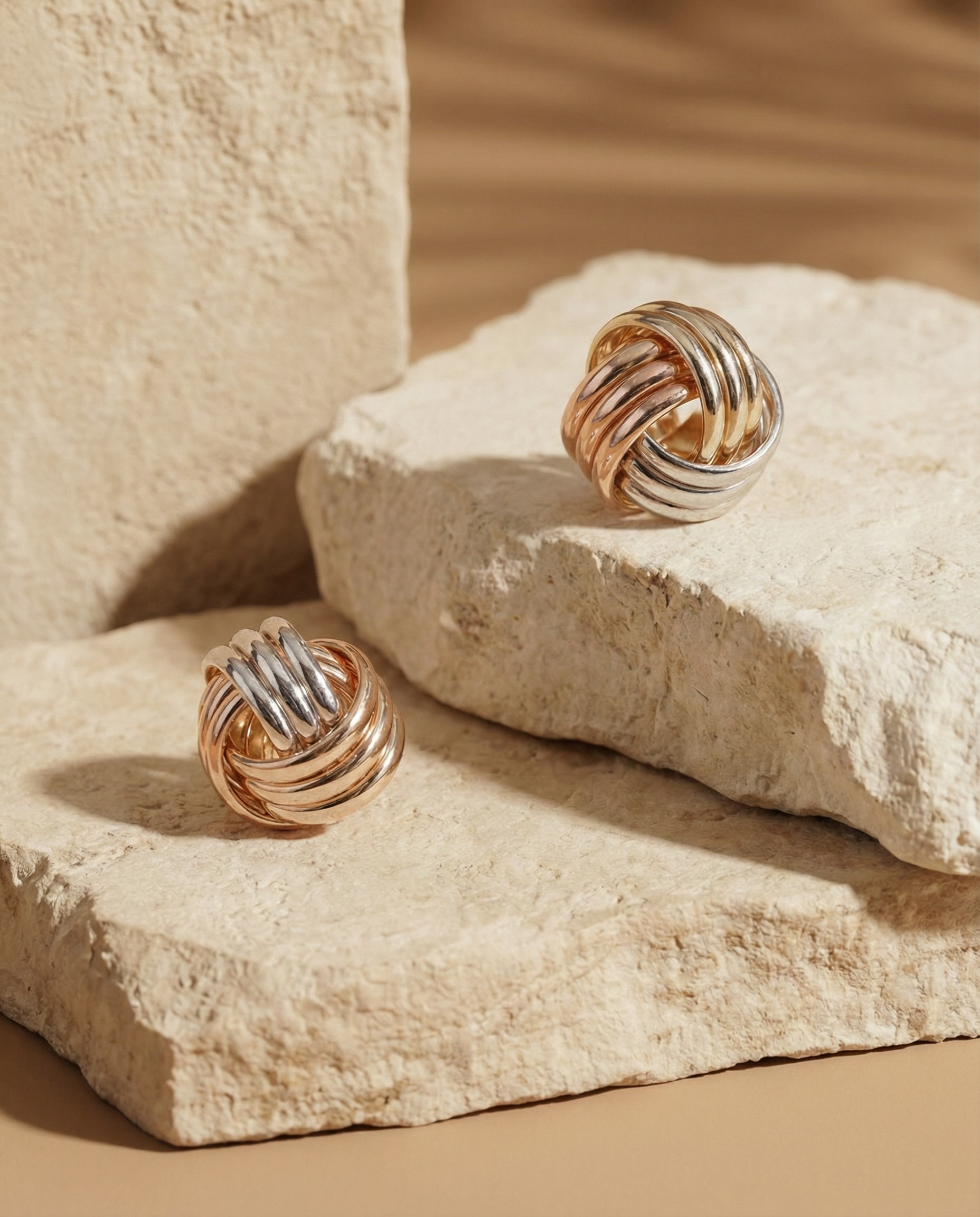 Set Tres Tonos detalle aretes oro laminado Las Marujas