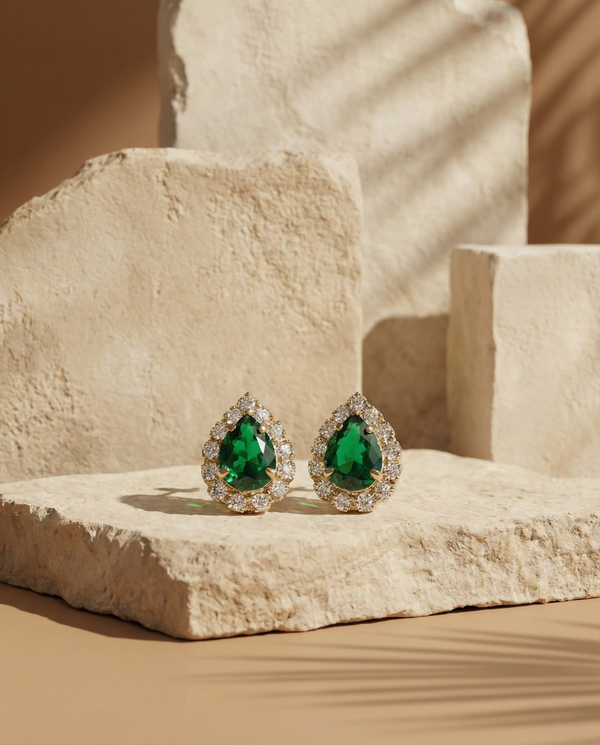 Set Esmeralda detalle aretes oro laminado Las Marujas